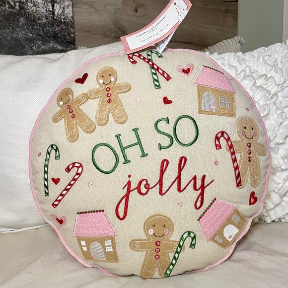 NEW Christmas Cupcakes & Cashmere Oh So Jolly Gingerbread Round Pillow - Picture 1 of 3